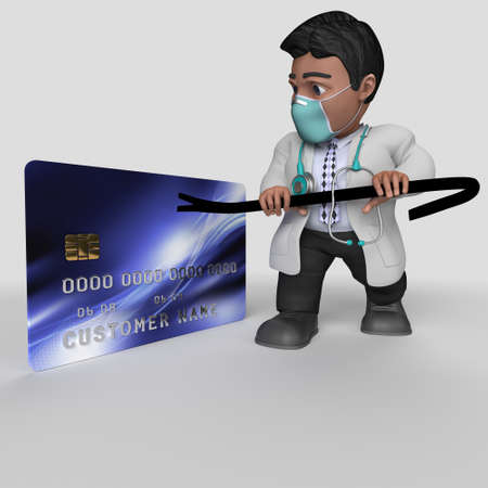 3D Render of Cartoon Doctor Character in face maskの写真素材