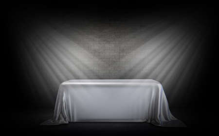 3D render of a display background with podium under spotlightsの写真素材