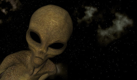 3D render of a space scene with close up of alien creature