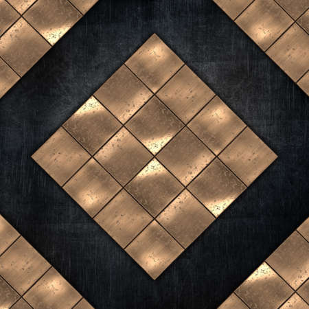 Grunge metal background with gold metallic platesの写真素材