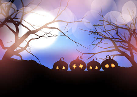 Halloween pumpkins in a spooky landscapeのイラスト素材