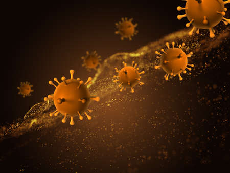 3D render of a medical background with abstract virus cells on cyber particles designの写真素材