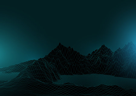 3D style abstract background with wireframe landscape