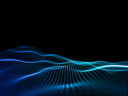 3D render of a network communications background with flowing cyber dots