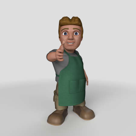 3D Render of Cartoon Shop Keeper Characterの写真素材
