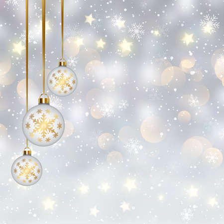 Christmas background with hanging baubles on a bokeh lights designのイラスト素材
