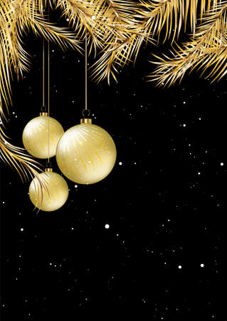 Gold and black Christmas card design with hanging baublesのイラスト素材