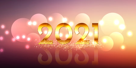 Happy New Year banner with glittery golden design and bokeh lightsのイラスト素材