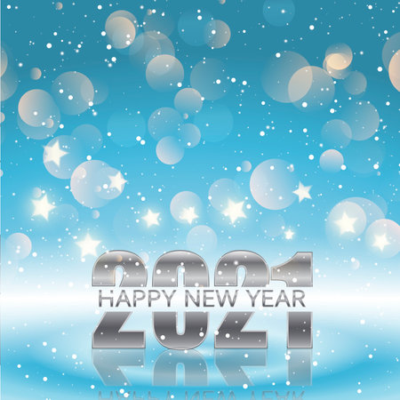 Happy New Year background with bokeh lights, stars and snowy designのイラスト素材