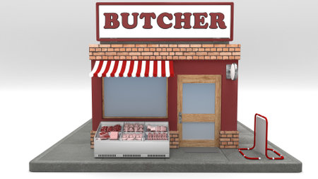 3D Render of Cartoon Shop Keeper Characterの写真素材