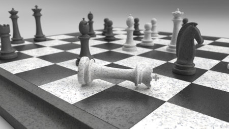3d render of Classic chessboard and piecesの写真素材