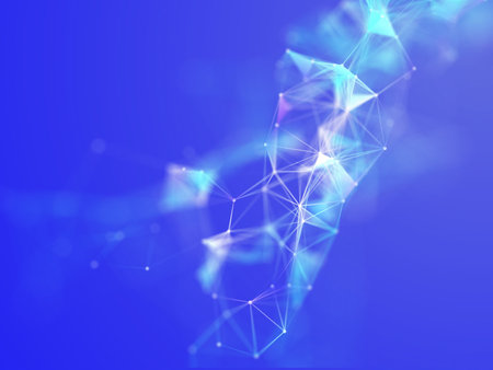 3D render of a network communications background with connecting lines and dots