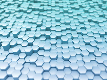 3D render of a landscape of extruding hexagonsの写真素材