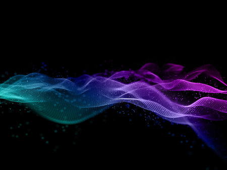 3D render of a techno network communications background with cyber particles