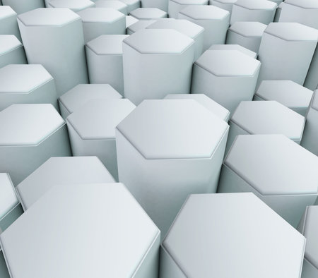 3D render of a modern tech background with extruding hexagons