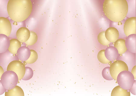 Birthday celebration background with confetti and pink and gold balloonsのイラスト素材