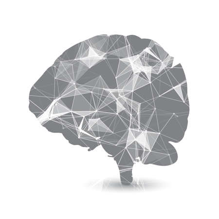 Abstract background with a low poly design on brain silhouetteのイラスト素材