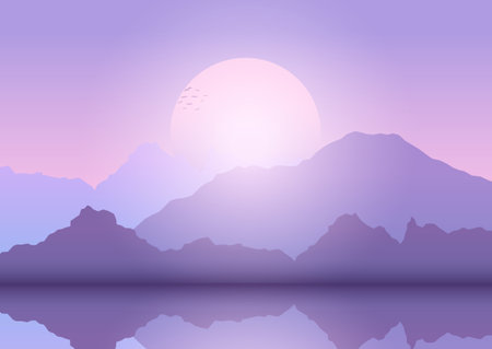 Abstract landscape background with mountains at sunsetのイラスト素材