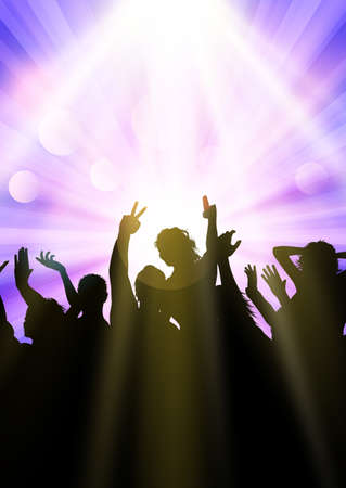 Silhouette of a party crowd under spotlightsのイラスト素材