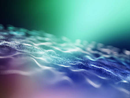 3D render of an abstract techno background with flowing rainbow particlesの写真素材