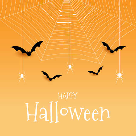 halloween background with spiders bats and cobweb designのイラスト素材