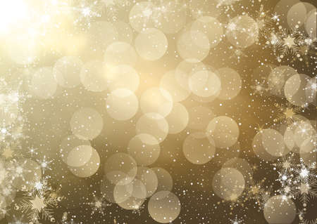 Christmas snowflakes and golden bokeh lights backgroundのイラスト素材
