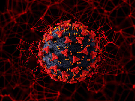 3D render of a medical background with  virus cell on low poly designの写真素材