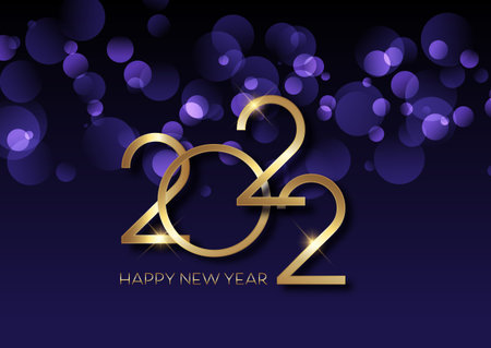 Happy New Year background with bokeh lights and gold lettering