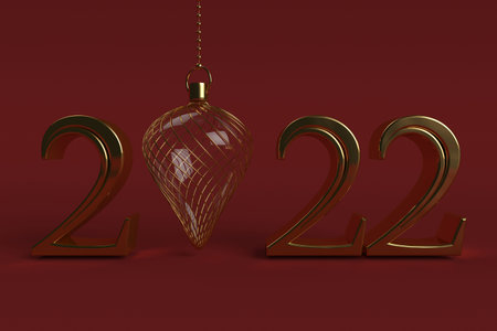 3D Render of Happy New Year background with hanging bauble