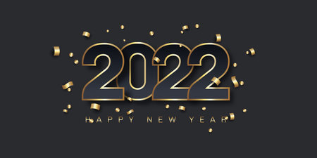 Minimal Happy New Year banner design with gold confetti