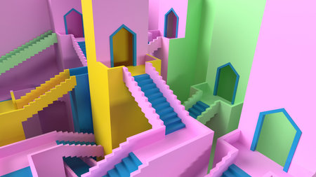 3d render of colorful intricate staircase