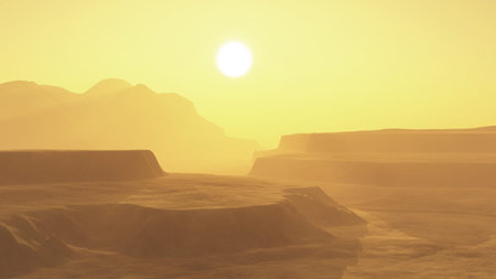 3D render of a sandy mountain range desert scene