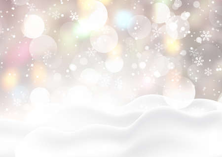 Christmas background with snow on a bokeh ligths and snowflake designのイラスト素材
