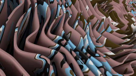 3D Render of Abstract geometric wavy folds backgroundの写真素材