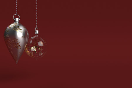 3D Render of Christmas background with hanging baubleの写真素材