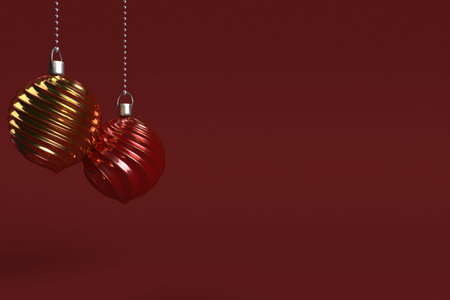 3D Render of Christmas background with hanging baubleの写真素材