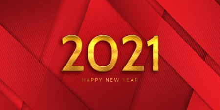 Happy New Year banner design in red and gold
