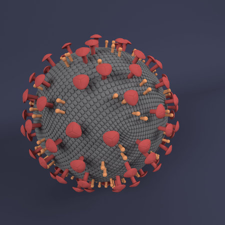 3D render of a background with stylised Covid 19 virus cell