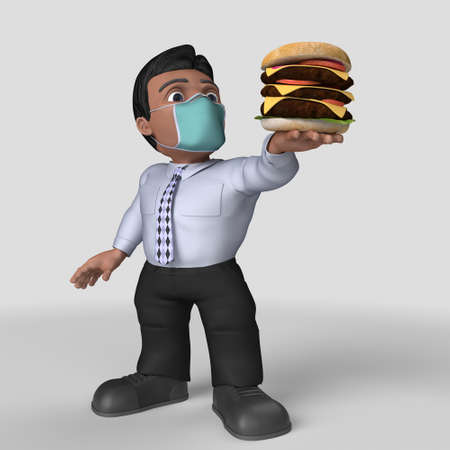 3D Render of Cartoon Business Character in face maskの写真素材