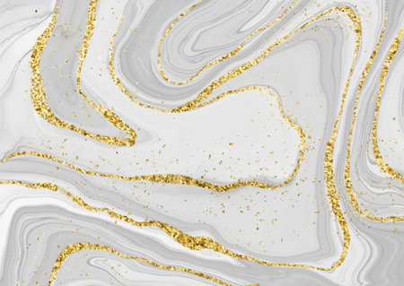 Decorative liquid marble background with gold glittery elementsのイラスト素材