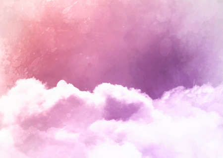 Hand painted watercolour sugar cotton candy clouds background designのイラスト素材