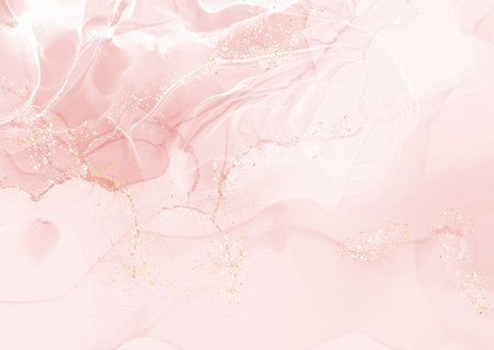 Pastel pink elegant alcohol ink design with gold glitter elementsのイラスト素材