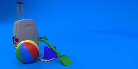 3d render of Colourful plastic bucket and spade backgroundの写真素材