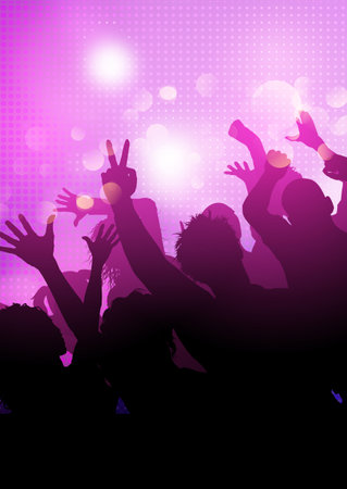 Silhouette of a party audience on an abstract lights backgroundのイラスト素材