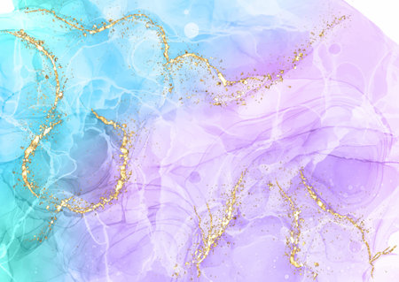 Elegant hand painted alcohol ink design with gold glitter elementsのイラスト素材