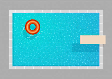 Top view of a swimming pool with rubber ring and diving boardのイラスト素材