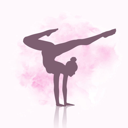 Silhouette of a gymnast on a detailed watercolour background