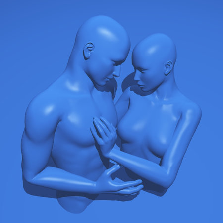 3D render of a concept art with male and female figure in embraceの写真素材