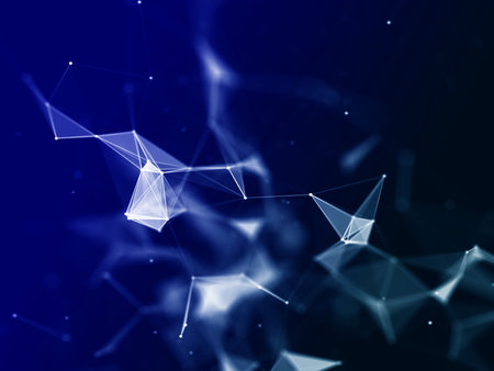 3D render of a network communications background with low poly plexus design