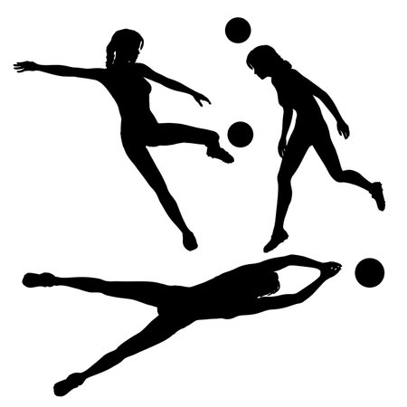 Collection of silhouettes of female football or soccer playersのイラスト素材